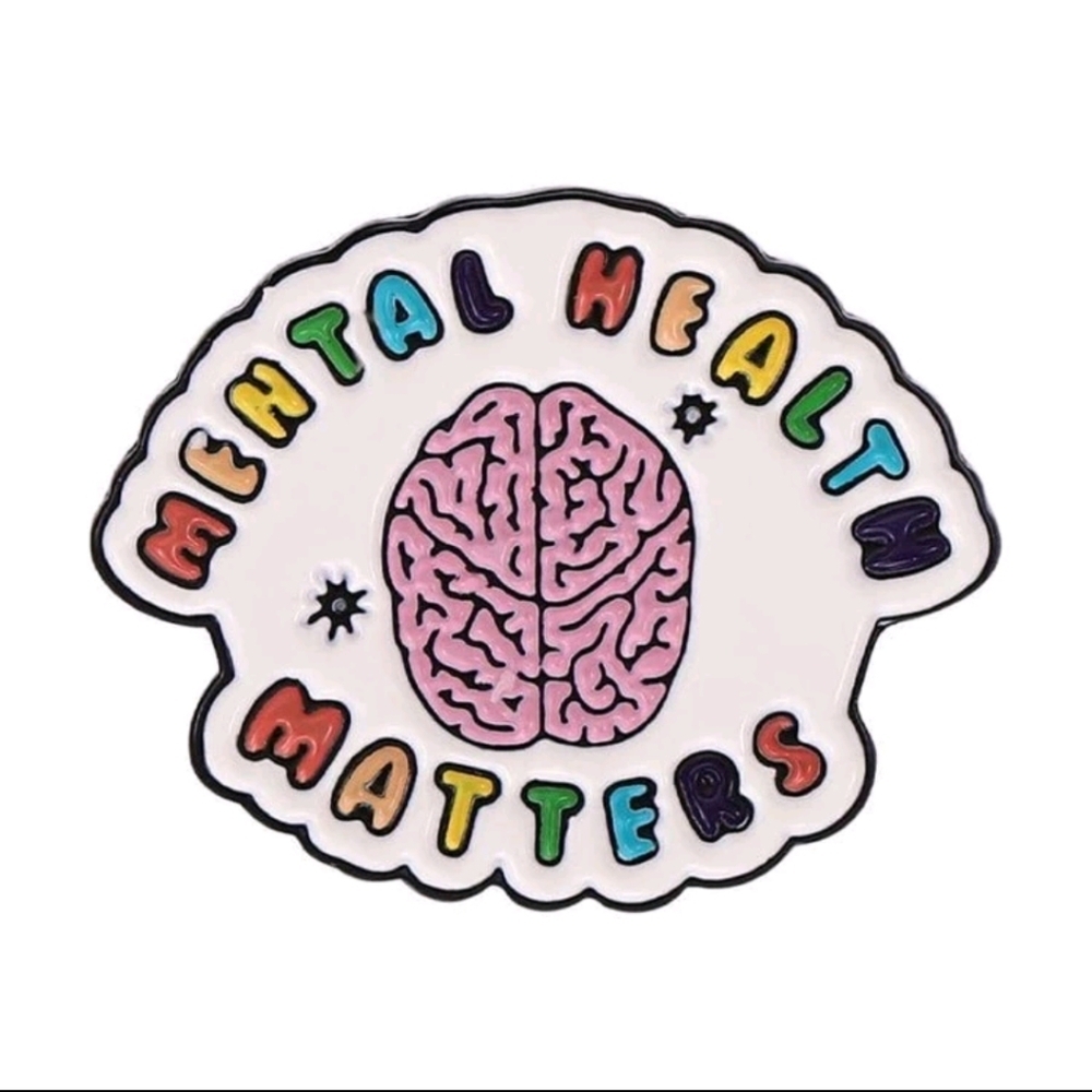 Rainbow mental health matters awareness support pin enamel brooch white charm